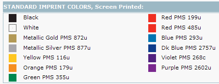Stock Ink Colors for Memory Foam Wrist Pillows